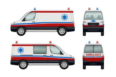 Ambulance service cars. Various views of ambulance