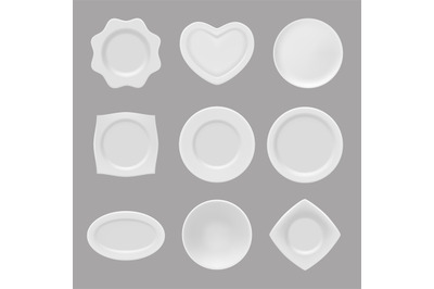 Realistic plates. Vector illustrations of realistic dishware