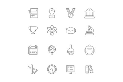 Science symbols. Vector monoline pictures of school