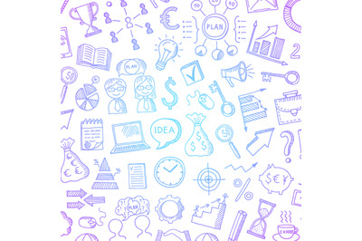 Vector business doodle icons background with place for text illustrati