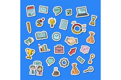 Vector business doodle icons stickers set illustration