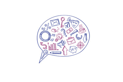 Vector business doodle icons in speech bubble concept illustration