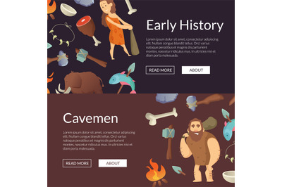 Vector cavemen banners and poster stone age illustration