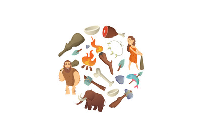 Vector cartoon cavemen in circle shape illustration