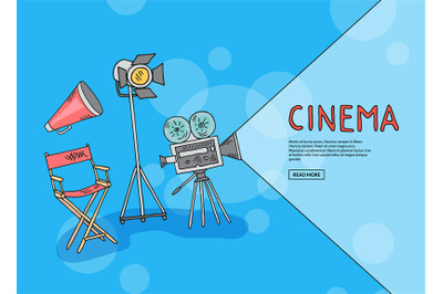 Vector cinema doodle icons background