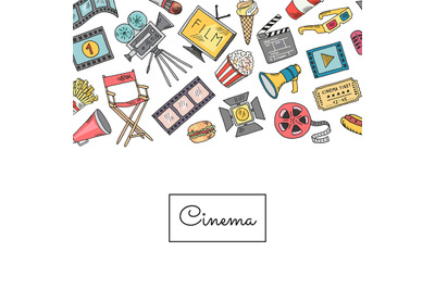 Vector cinema doodle icons background illustration