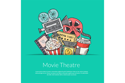 Vector cinema doodle icons background illustration