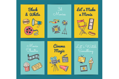 Vector cinema icons card templates set illustration