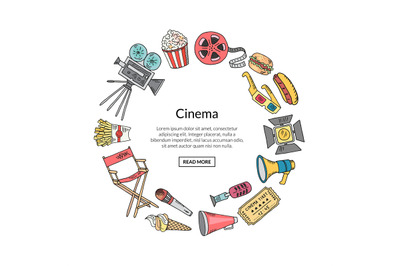 Vector cinema doodle icons in circle form illustration