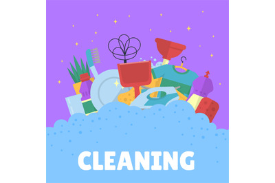 Vector cleaning flat icons with bubbles