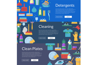 Vector cleaning flat icons web banners illustration