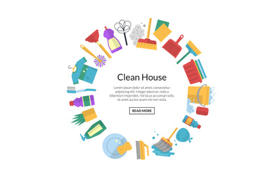 Vector cleaning flat icons with place for text illustration