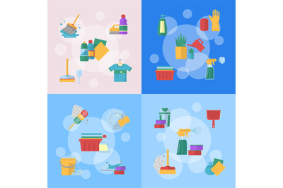 Vector cleaning flat icons illustration