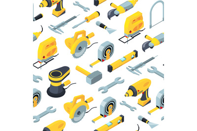 Vector construction tools isometric icons background or pattern illust