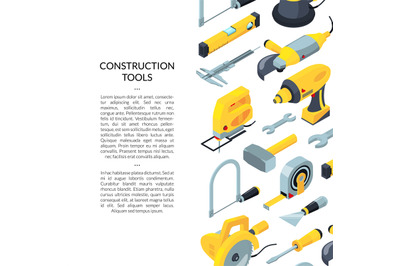 Vector construction tools isometric icons background