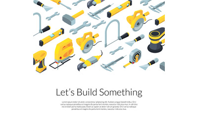 Vector construction tools isometric icons background illustration