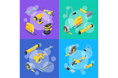 Vector construction tools isometric icons concept illustration