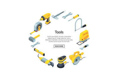 Vector construction tools isometric icons in circle