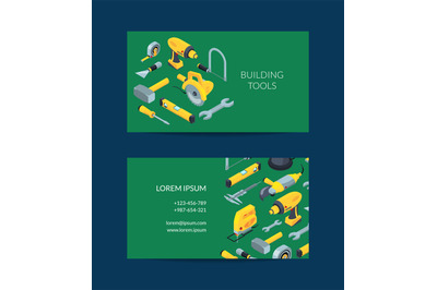 Vector construction tools isometric icons card template