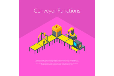 Vector isometric conveyor elements concept illustration