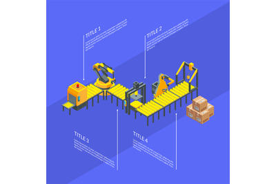 Vector isometric conveyor elements infographics blue illustration