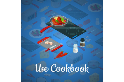 Vector cooking food isometric blue background illustration