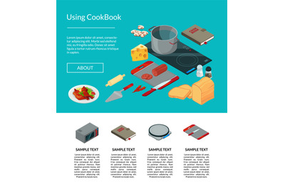 Vector cooking food isometric objects website page illustration