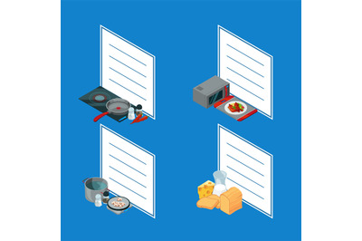 Vector cooking food isometric objects stickers