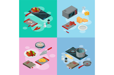 Cooking elements. Vector cooking food isometric illustration