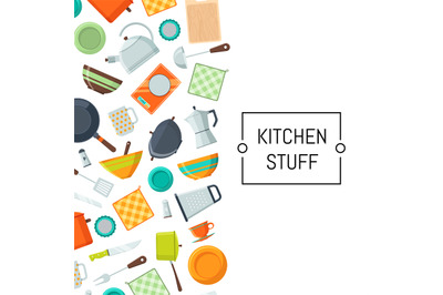 Vector kitchen utensils flat icons background