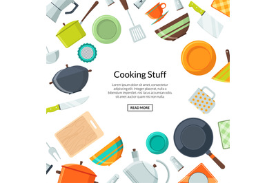 Cooking concept. Vector kitchen utensils flat icons background