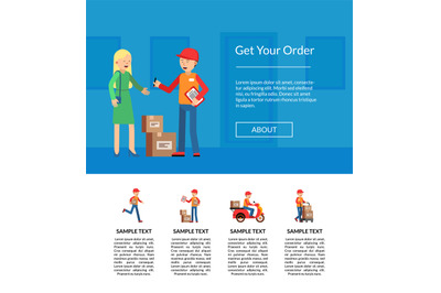 Vector delivery flat elements website landing page template illustrati