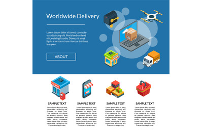 Vector isometric logistics and delivery icons landing page template il