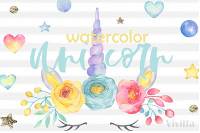 Watercolor Unicorn floral clipart