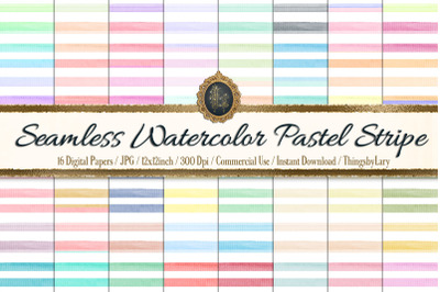 16 Seamless Watercolor Pastel Rainbow Ombre Stripes Digital Papers