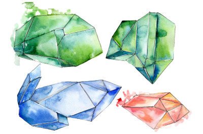 Crystals orange and green Watercolor png