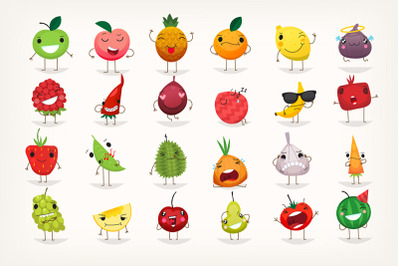 Fruit and Vegetables Emoticons Icons. Vector Emoji