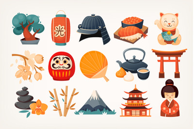 Set of Japan Icons. Japanese culture, nature and tradition.