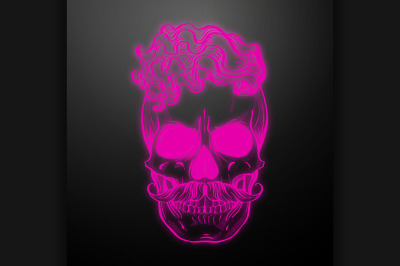 Angry skull with hairstyle and moustaches