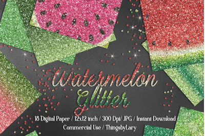 18 Ombre Pink and Lime Watermelon Glitter Digital Papers