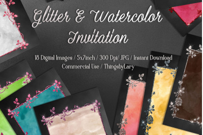 18 Glitter and Watercolor Leaf Branch Frame Invitation 5x7&quot;