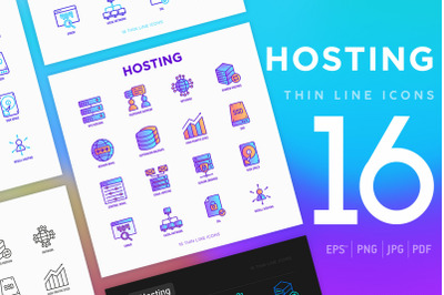 Hosting | 16 Thin Line Icons Set