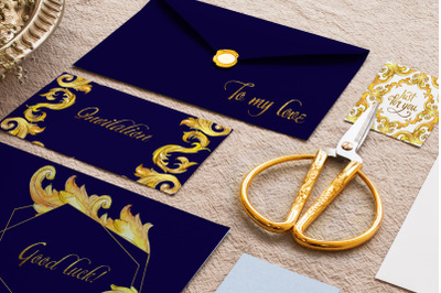 Luxury gold monograms. Fashion prints Watercolor png