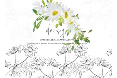 Watercolor Daisy Clip Art - Hand Painted Daisy Clipart - Daisy Bouquet