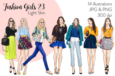 Watercolor Fashion Clipart - Fashion Girls 23 - Light Skin