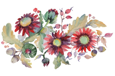 Autumn Bouquet with sunflowers Watercolor png