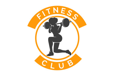 Fitness Club Logo with Woman and Barbell