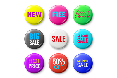 Sale badges buttons. Special offer shop button, red new badge and seas