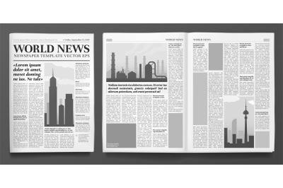 Business newspaper template. Financial news headline, newspapers pages