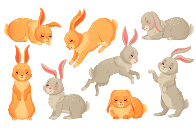 Cartoon bunny. Rabbits pets&2C; easter bunnies and plush little spring ra